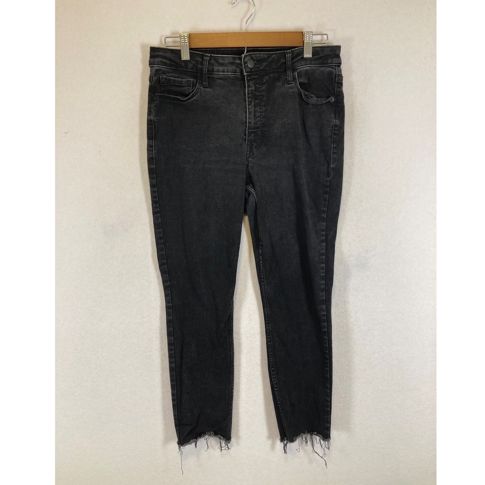Edgy Old Navy Women 12 Black Rockstar Super Skinny High Rise Raw Hem Jeans